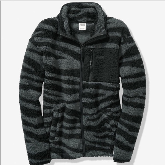 PINK Victoria's Secret Tops - Victoria’s Secret PINK Zebra Sherpa Full Zip